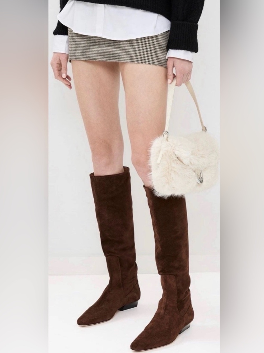 STAUD WALLY Flat Brown Suede Pull On Knee Boots US 11 $495 NEW